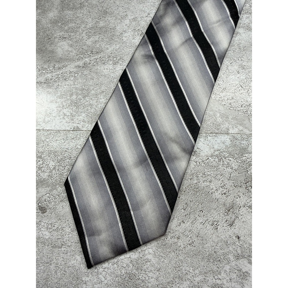Joseph Feiss 100% Silk Tie Mens One Size Gray Striped Satin Pointed Necktie